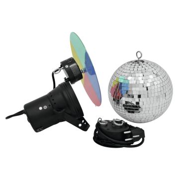 Discokugel-Set NIGHT FEVER mit Pinspot und Farbscheibe, Ø 20cm, silber