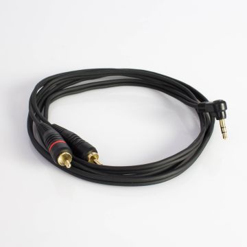Adapterkabel 3,5 mm Klinke male, 90° abgewinkelt, auf 2 x male Cinch, 3 m, schwarz