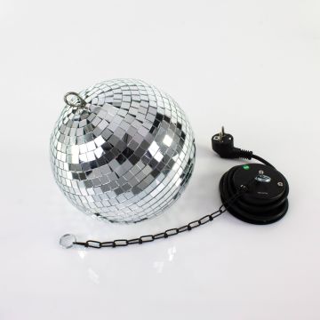 Discokugel-Set GLIX FEVER mit Drehmotor und Kette, Ø 20cm, silber