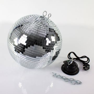 Discokugel-Set GLIX FEVER mit Drehmotor und Kette, Ø 30cm, silber