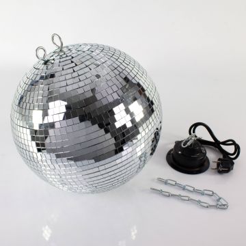 Discokugel-Set GLIX FEVER mit Drehmotor und Kette, Ø 40cm, silber