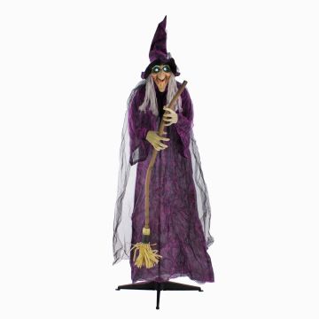 Halloween Hexe FERDERRA mit Bewegungs- Soundfunktion, Besen, LEDs, 175cm