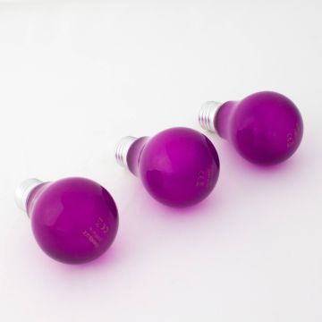 Set 3 x Farbleuchtmittel A19 230V / 40W zur Partybeleuchtung, Sockel E-27, violett