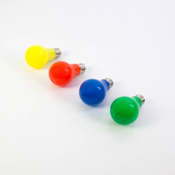 Regenbogen Set 4 x LED Lampe A60 230V / 3W, Sockel, E-27, rot, blau, grün, gelb