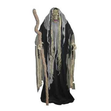 Halloween Hexe WALPURGA mit Stock, Sound- und Bewegungsfunktion, LEDs, 153cm