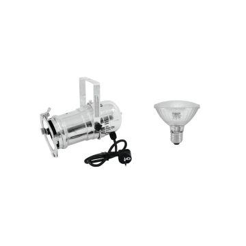 Silberner PAR-30 Spot mit LED Leuchtmittel 230V / 11W / Sockel E-27 / 6500K