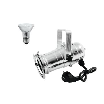 Silberner PAR-20 Spot mit LED Leuchtmittel 230V / 6W / Sockel E-27 LED / 3000K