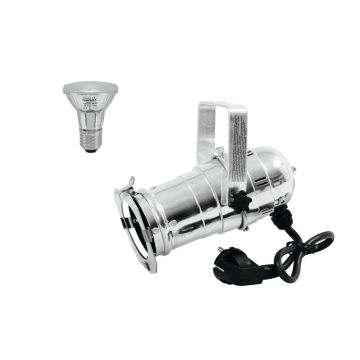 Silberner PAR-20 Spot mit LED Leuchtmittel 230V / 6W / Sockel E-27 LED / 6500K