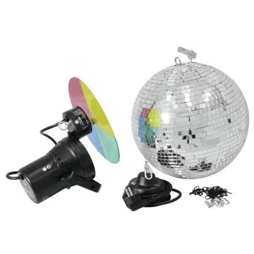 Discokugel-Set NIGHT FEVER mit Pinspot und Farbscheibe, Ø 30cm, silber