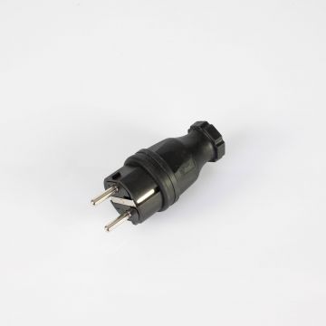 Stromkabelstecker / Schutzkontakt, gummi, robust, schwarz, IP44