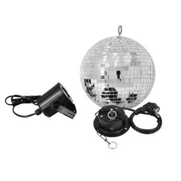 Discokugel-Set NIGHT FEVER mit silberner Kugel und LED-Punktstrahler, Ø 20cm
