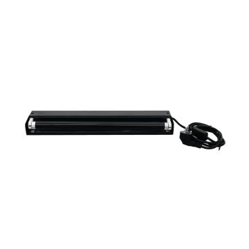 Schwarzlichtlampe, Set aus  schwarzer Metallhalterung & UV-Röhre 230V / 15W, 45cm, Sockel G-13, T8 = Ø 26mm, anschlussfertig