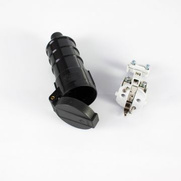 Stromkabelkupplung / Schutzkontakt mit Deckel, schlagfest, schwarz, IP54