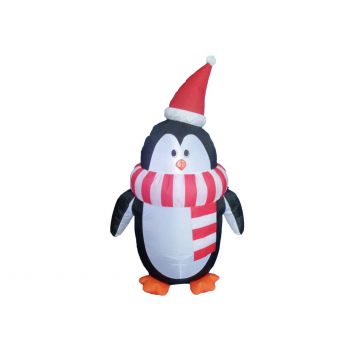 Pinguin FROSTI mit Schal und Weihnachtsmütze, aufblasbar, LED, 120cm