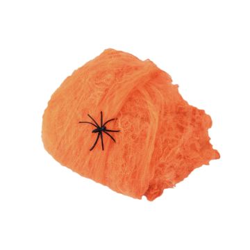 Halloween Spinnennetz / Spinnweben FORMIA mit 1 schwarzen Spinne, orange UV-Aktiv, 100g
