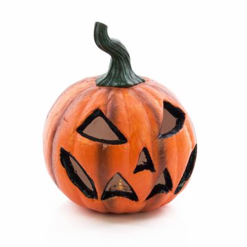 Halloween Kürbis TWIGGY mit Gesicht, orange, LED, Ø21cm