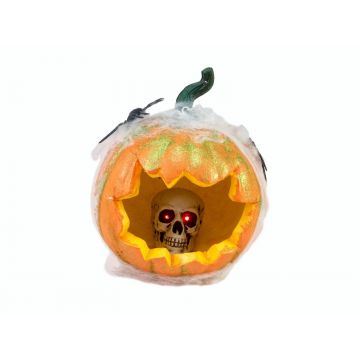 Halloween Kürbis QUINO mit Totenkopf, Spinnen, orange, LED, Ø25cm