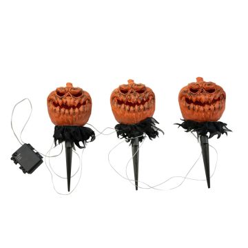 Halloween Stableuchten Kürbis JERVIS mit Erdspieß, LEDs, 3 Stück, 40cm