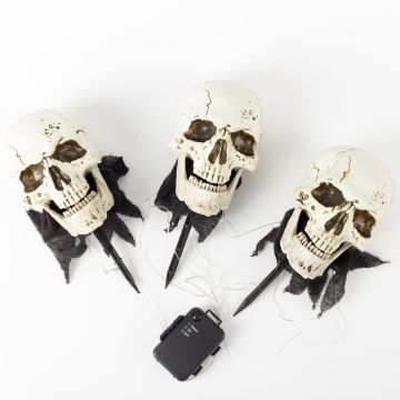 Halloween Stableuchten Totenkopf JERVIS mit Erdspieß, LEDs, 3 Stück, 30cm